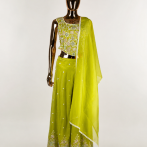 Lime Green Floral Embroidered Corset Palazzo Set
