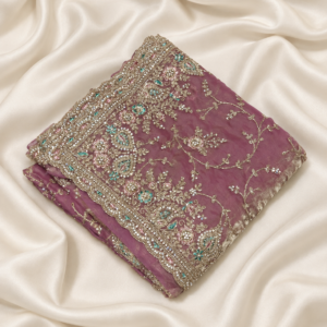 Dusty Rose Gold Embroidered Unstitched Saree