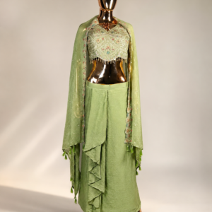 Dusky Green Cape Indowestern Set