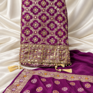 Plum Gold Woven Unstitched Saree