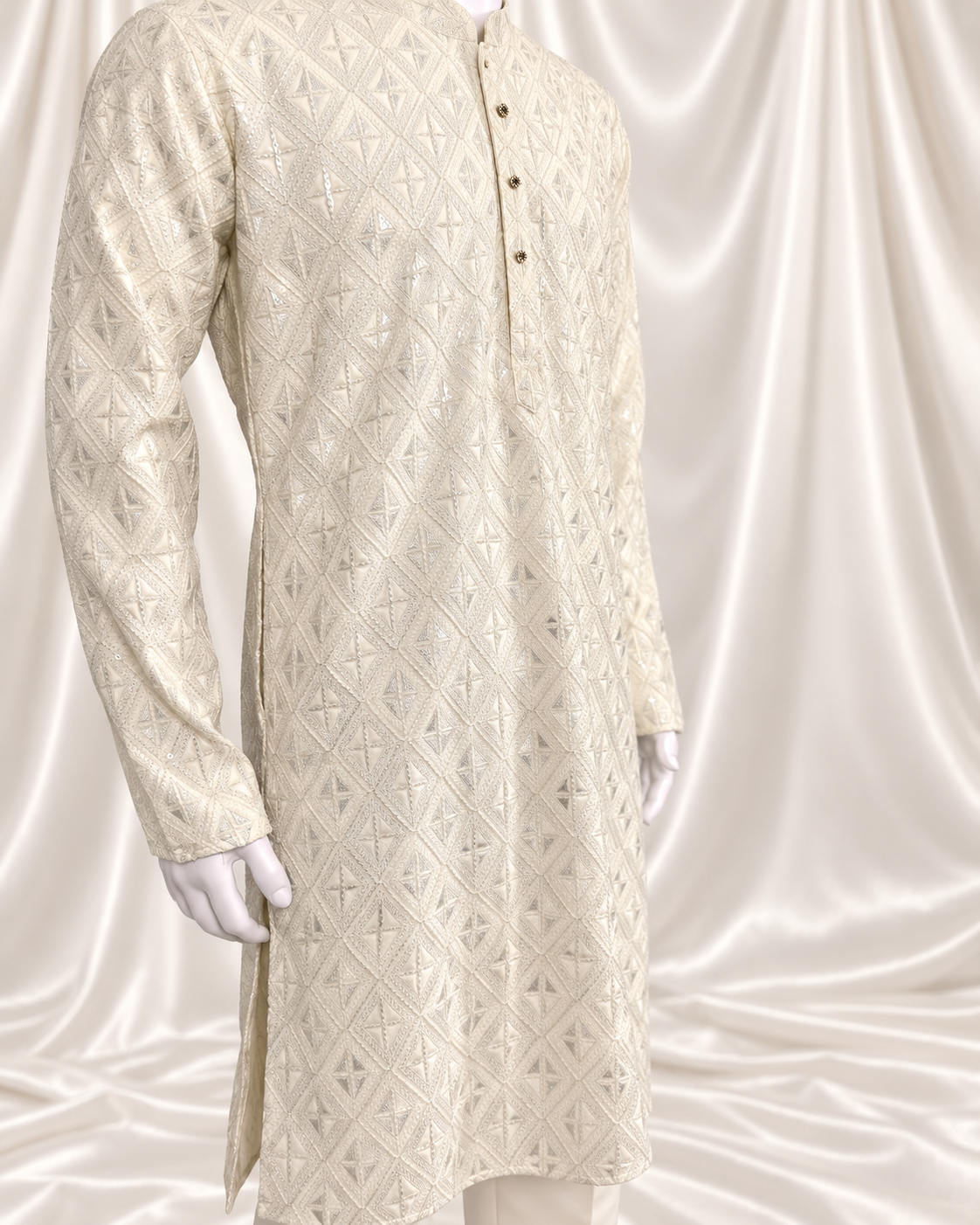 Classic Ivory Embroidered Kurta - Image 3