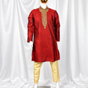 Red and Gold Embroidered Kurta