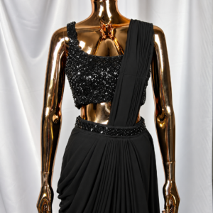 Black Beaded Stitched Saree