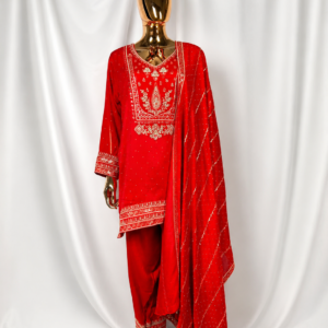 Ruby Red Embroidered Festive Suit