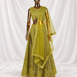 Olive Green Mirror Work Lehenga