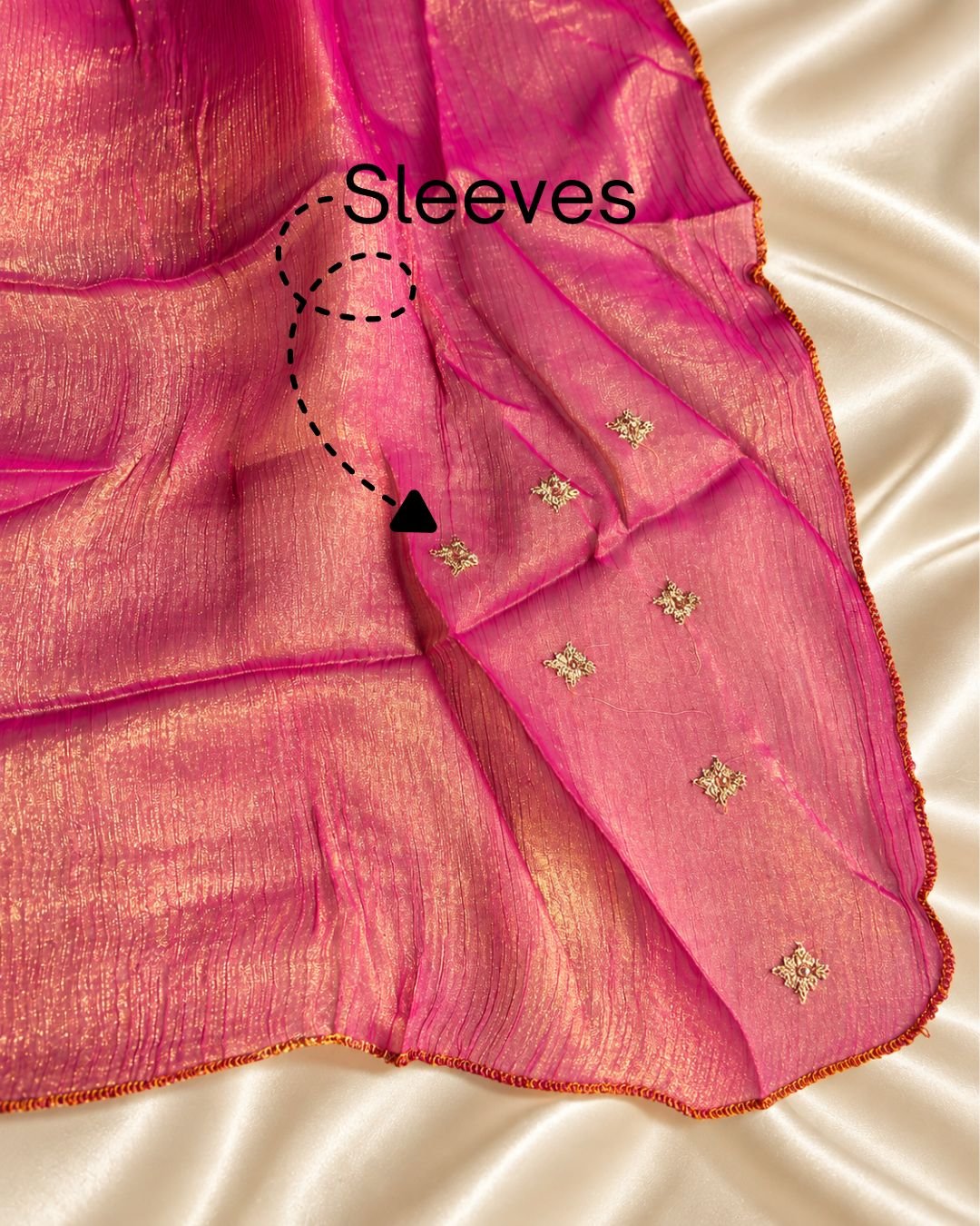 6 Fuchsia Pink Gold Shimmer Embroidered Saree - Image 2
