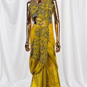 Mustard Yellow Embellished Pre-Stitched Saree