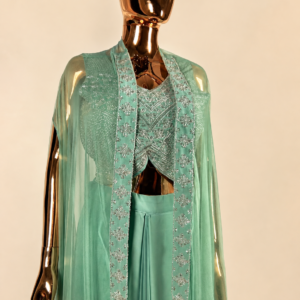 Indo-Western Crop Top with Drape Skirt & Cape