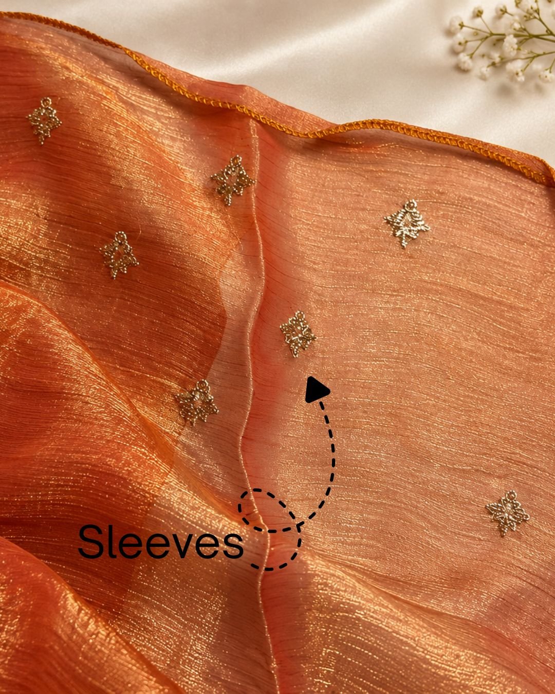 7 Burnt Orange Gold Shimmer Embroidered Saree - Image 3