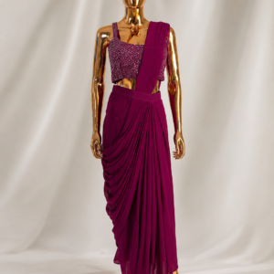 Rich Magenta Embellished Pre-Stitched Saree