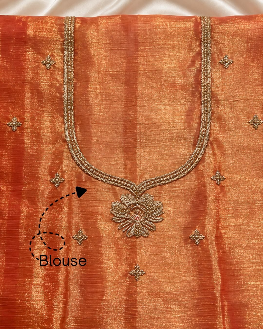 8 Burnt Orange Gold Shimmer Embroidered Saree - Image 2