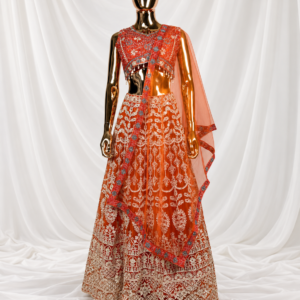Burnt Orange Embroidered Lehenga