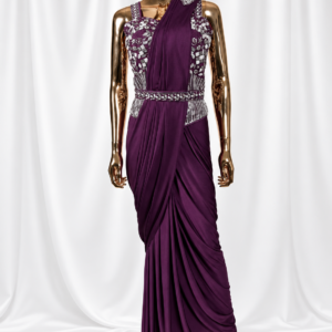 Deep Plum Embellished Pre-Stitched Saree