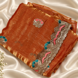Burnt Orange Gold Shimmer Embroidered Saree