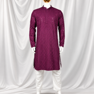 Purple Embroidered Kurta with White Pajama