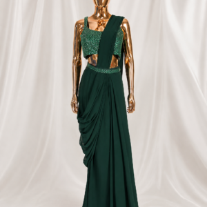 Dark Green Beaded Stitched Saree