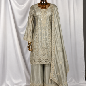 Grey Embroidered Festive Palazzo Suit