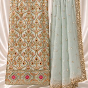 Soft Mint Green Gold Embroidered Unstitched Suit