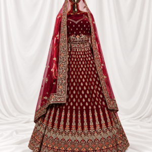 Deep Pink Gold Embroidered Unstitched Lehenga Set